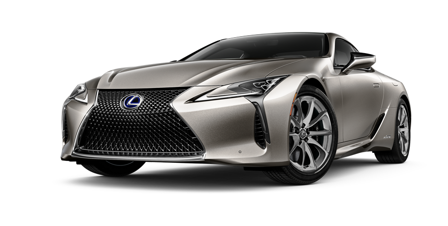 Exterior of the Lexus LC Hybrid shown in Atomic Silver on a desert background | Lexus of Lehigh Valley in Allentown PA