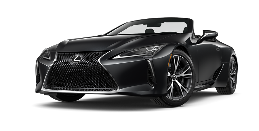 Exterior of the Lexus LC 500 Convertible shown in Caviar on a coastal highway background | Lexus of Lehigh Valley in Allentown PA
